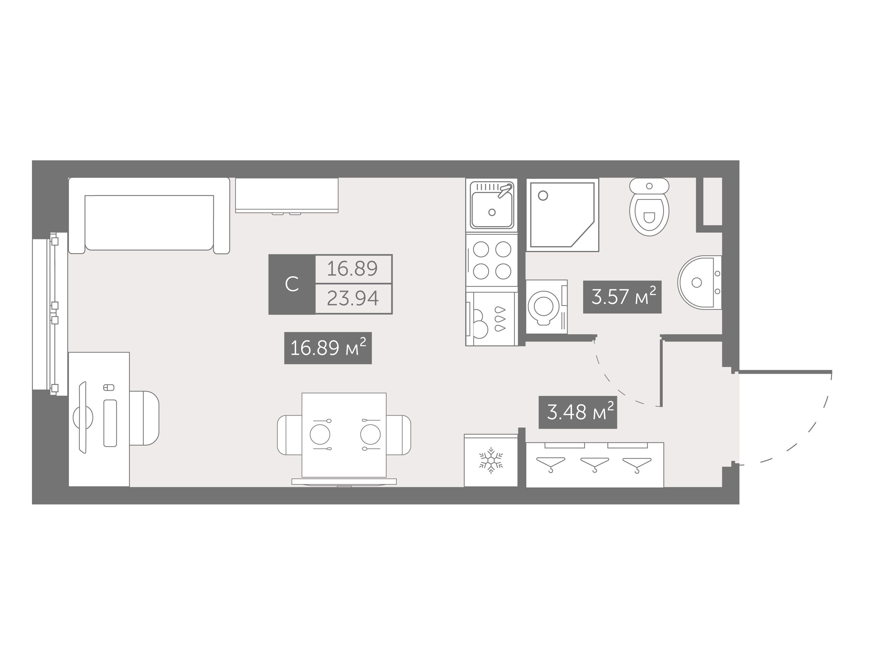 Планировка: Студия 23.94 м² в новостройке Зум на Неве