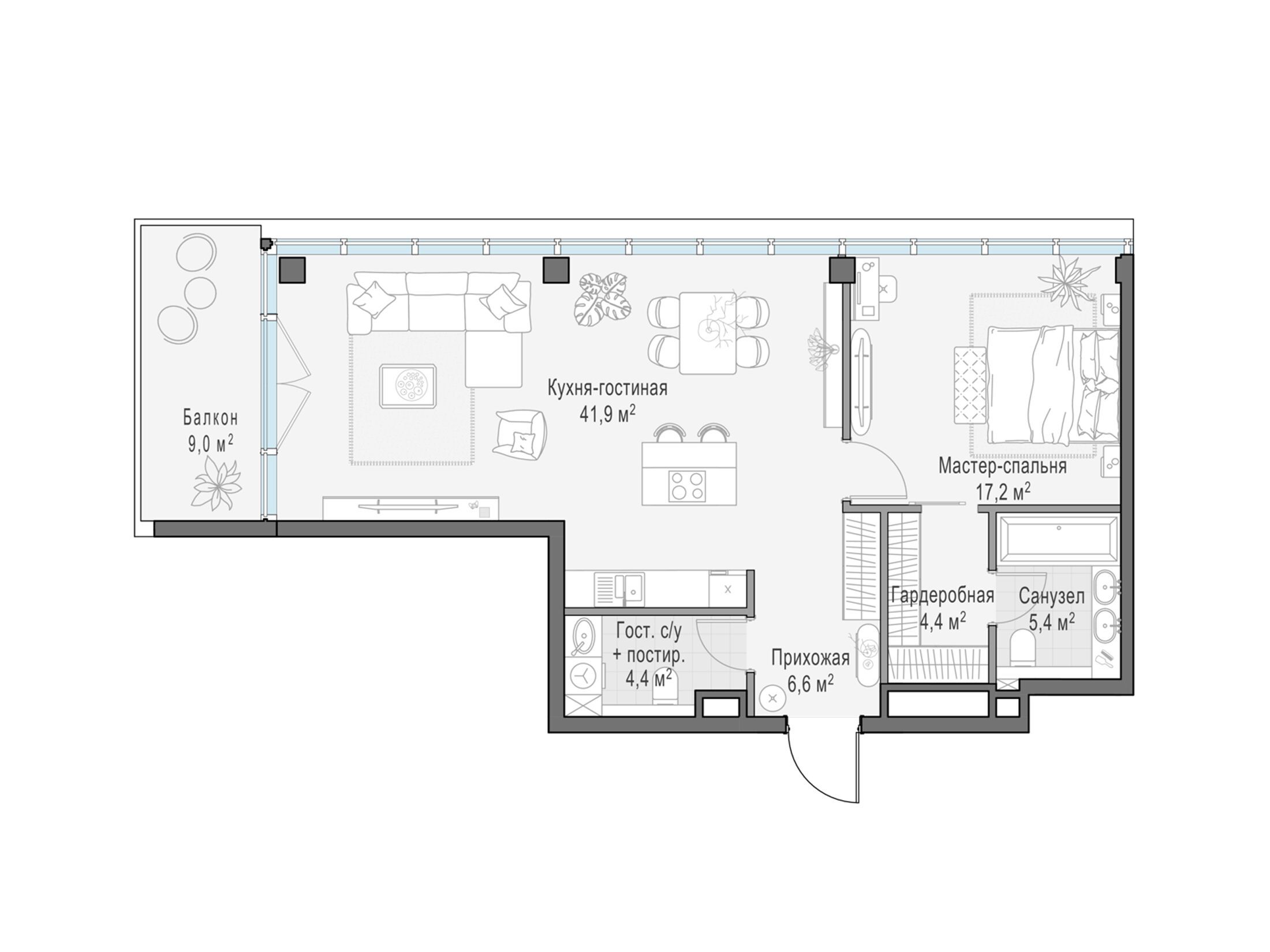 Планировка: 1-комн. квартира 82.30 м² в новостройке Фрунзенский