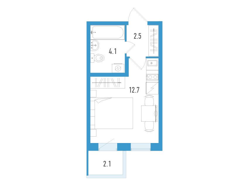 Планировка: Студия 19.90 м² в новостройке Аэросити Клаб