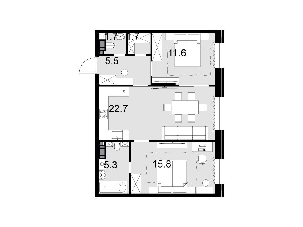 Планировка: 2-комн. квартира 64.30 м² в новостройке ЖК Театральный квартал