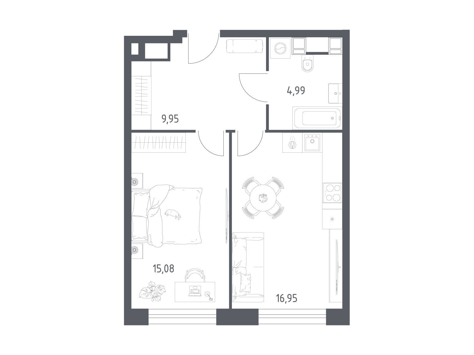 Планировка: 1-комн. квартира 46.97 м² в новостройке Пятницкое 58