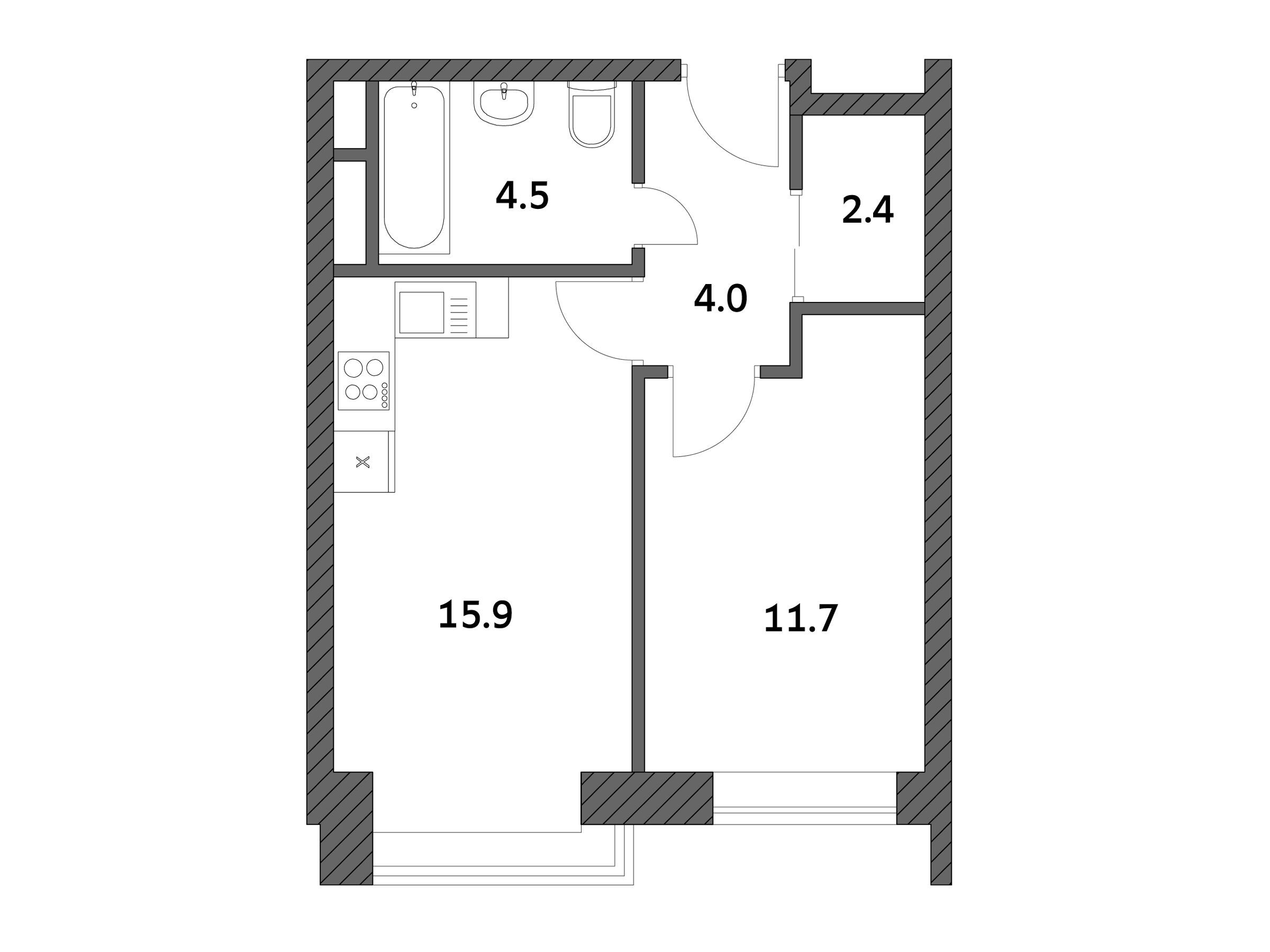 Планировка: 1-комн. квартира 38.45 м² в новостройке Городские истории