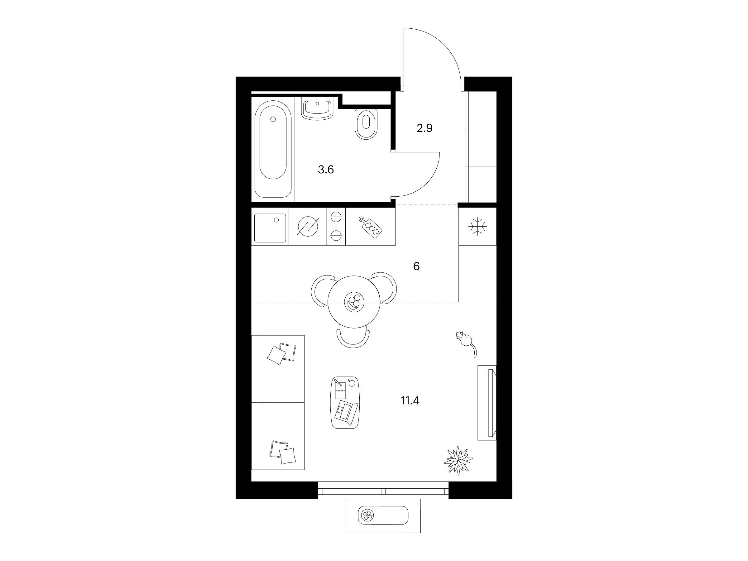 Планировка: Студия 23.90 м² в новостройке Янинский лес