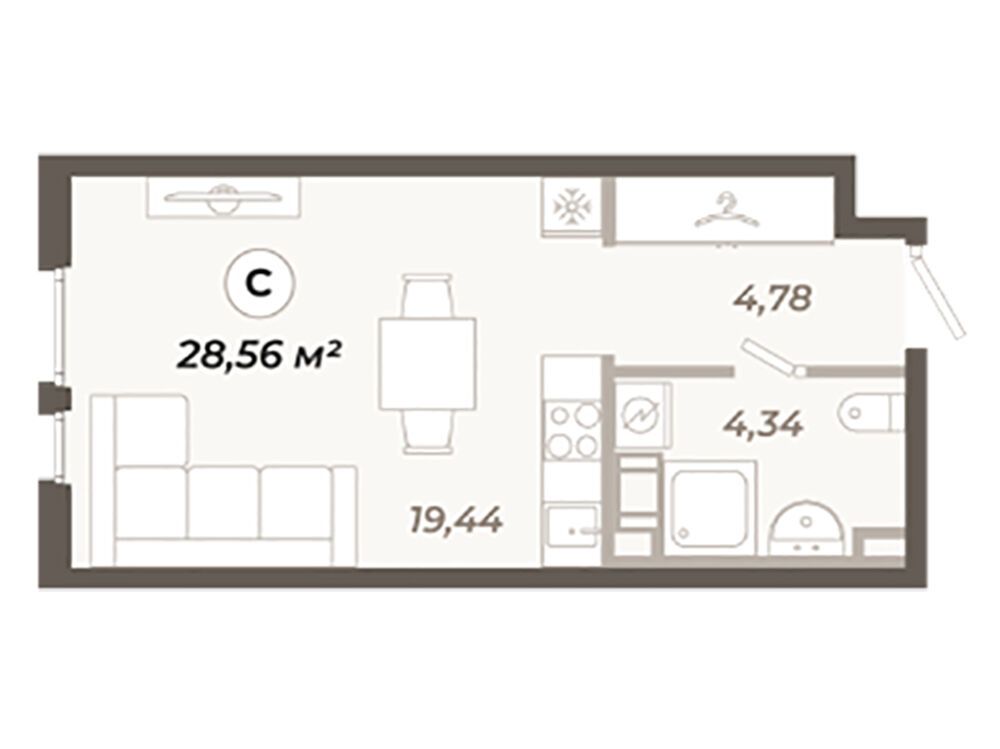 Планировка: Студия 28.56 м² в новостройке Знатный