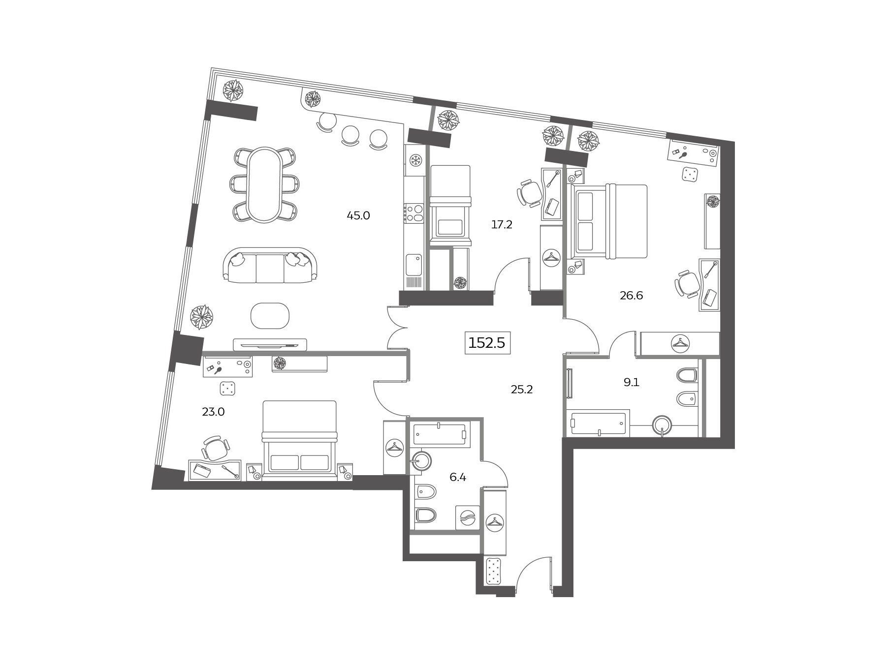 Планировка: 4-комн. квартира 151.00 м² в новостройке Скай Хаус