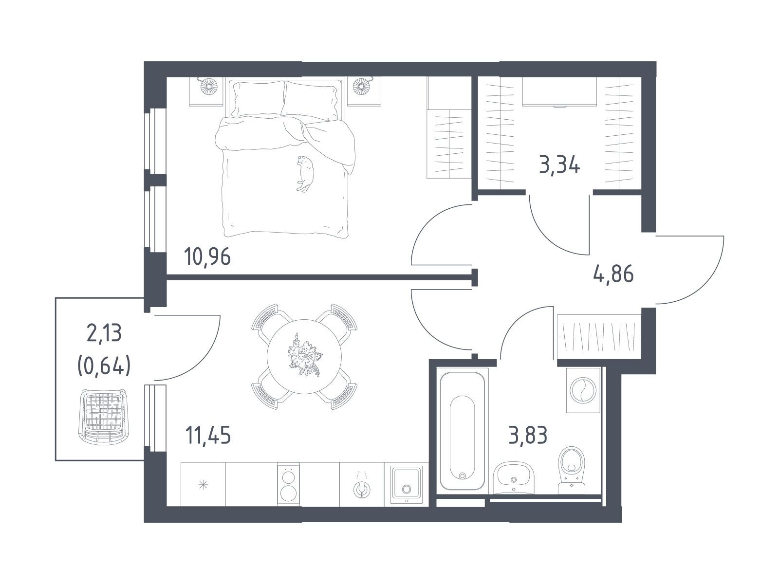 Планировка: 1-комн. квартира 35.08 м² в новостройке Остафьево