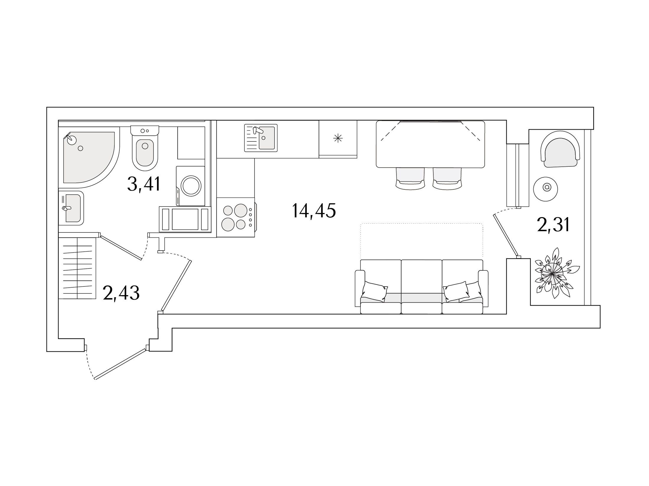 Планировка: Студия 21.45 м² в новостройке Кинопарк