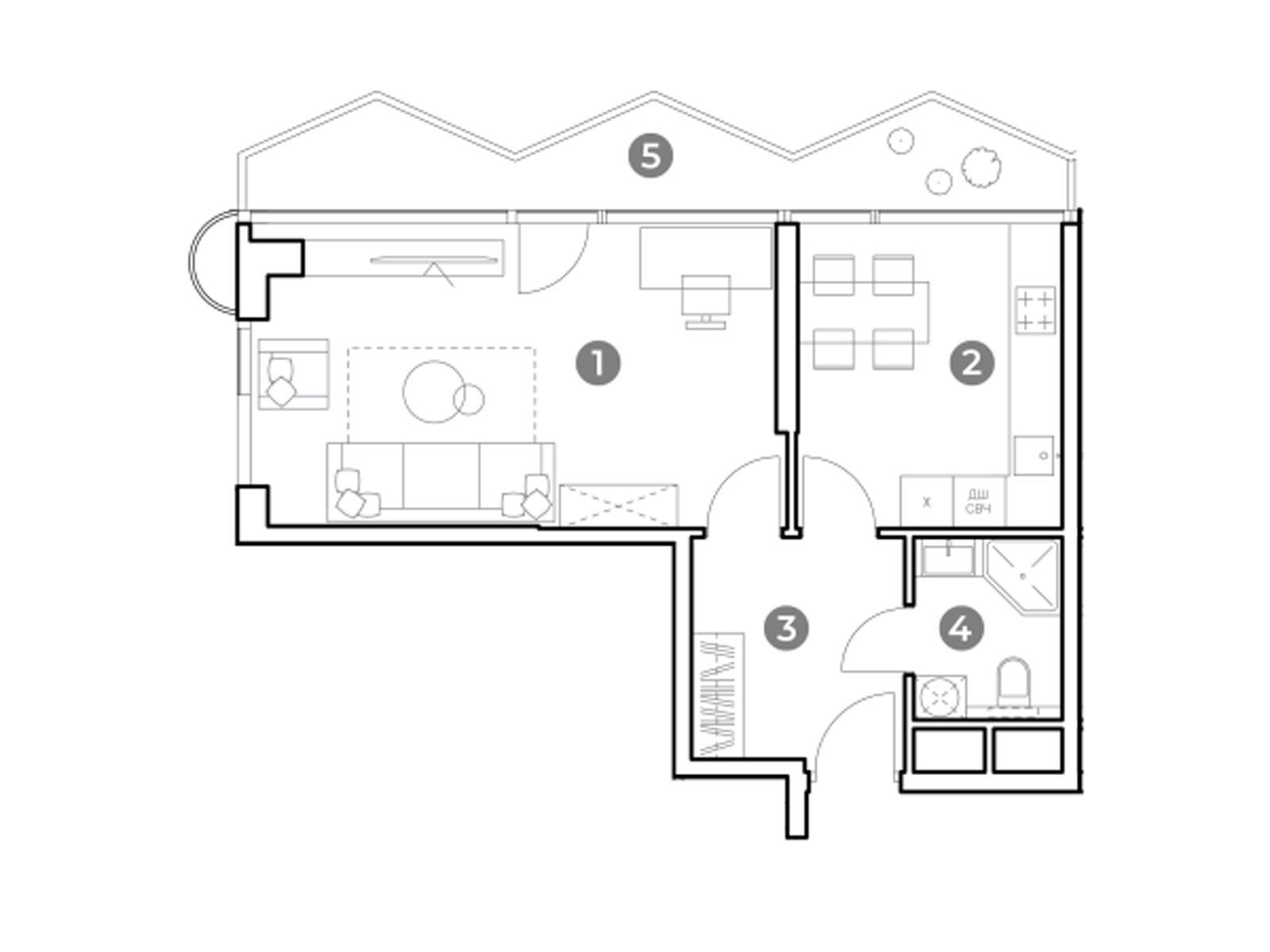 Планировка: 1-комн. квартира 50.40 м² в новостройке Наметкин Тауэр