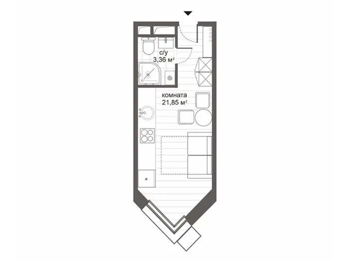 Планировка: Студия 25.30 м² в новостройке СитиМикс Новокосино