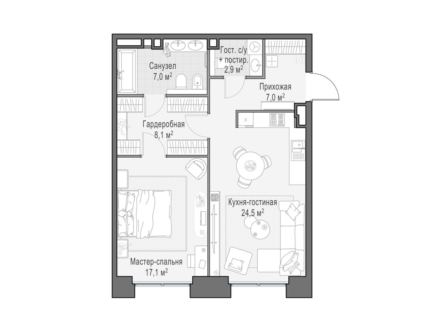 Планировка: 1-комн. квартира 67.00 м² в новостройке Лайф тайм
