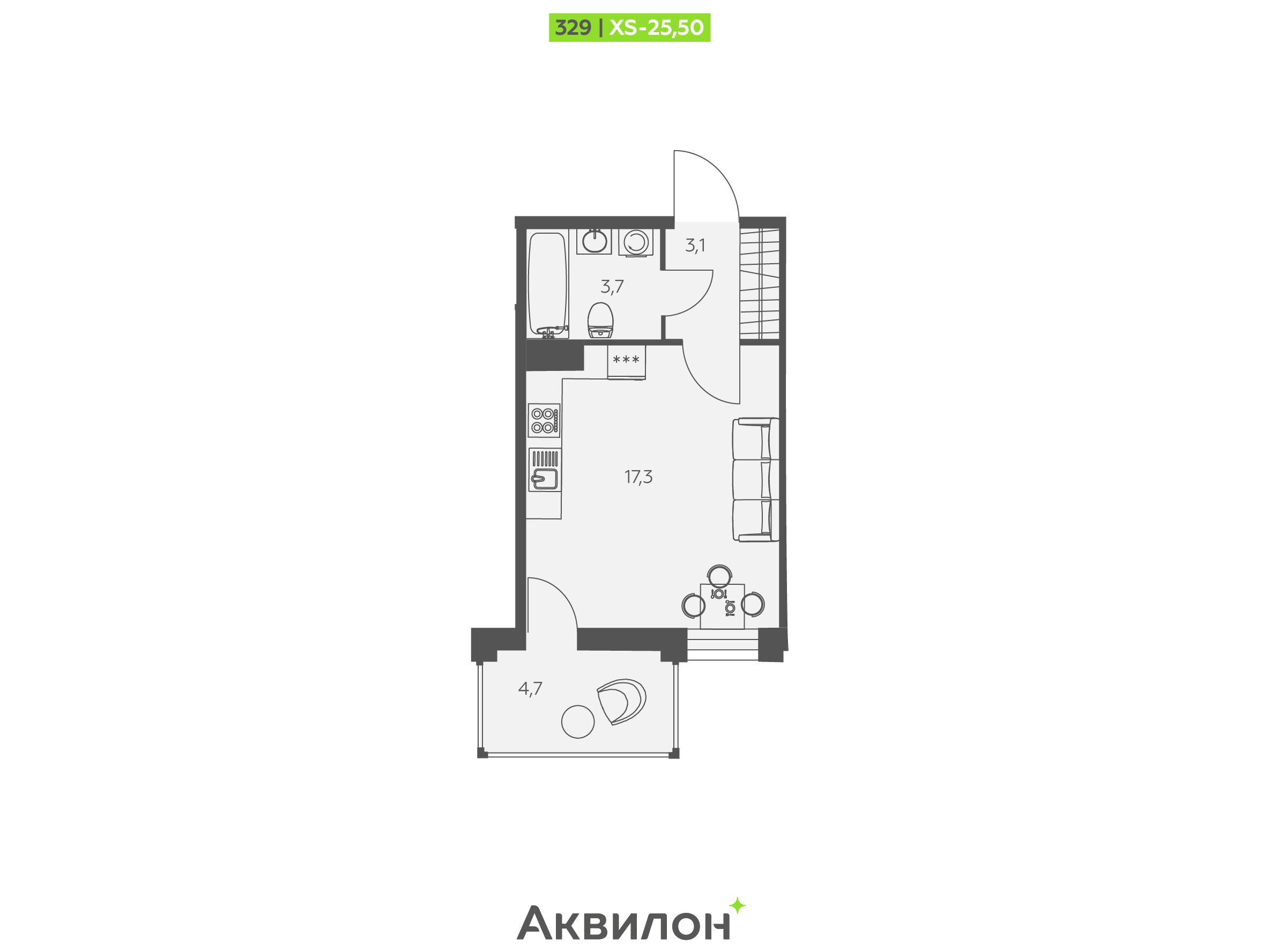 Планировка: Студия 25.50 м² в новостройке Аквилон Сторис