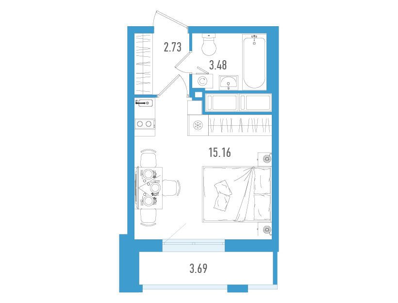 Планировка: Студия 22.48 м² в новостройке Старлайт