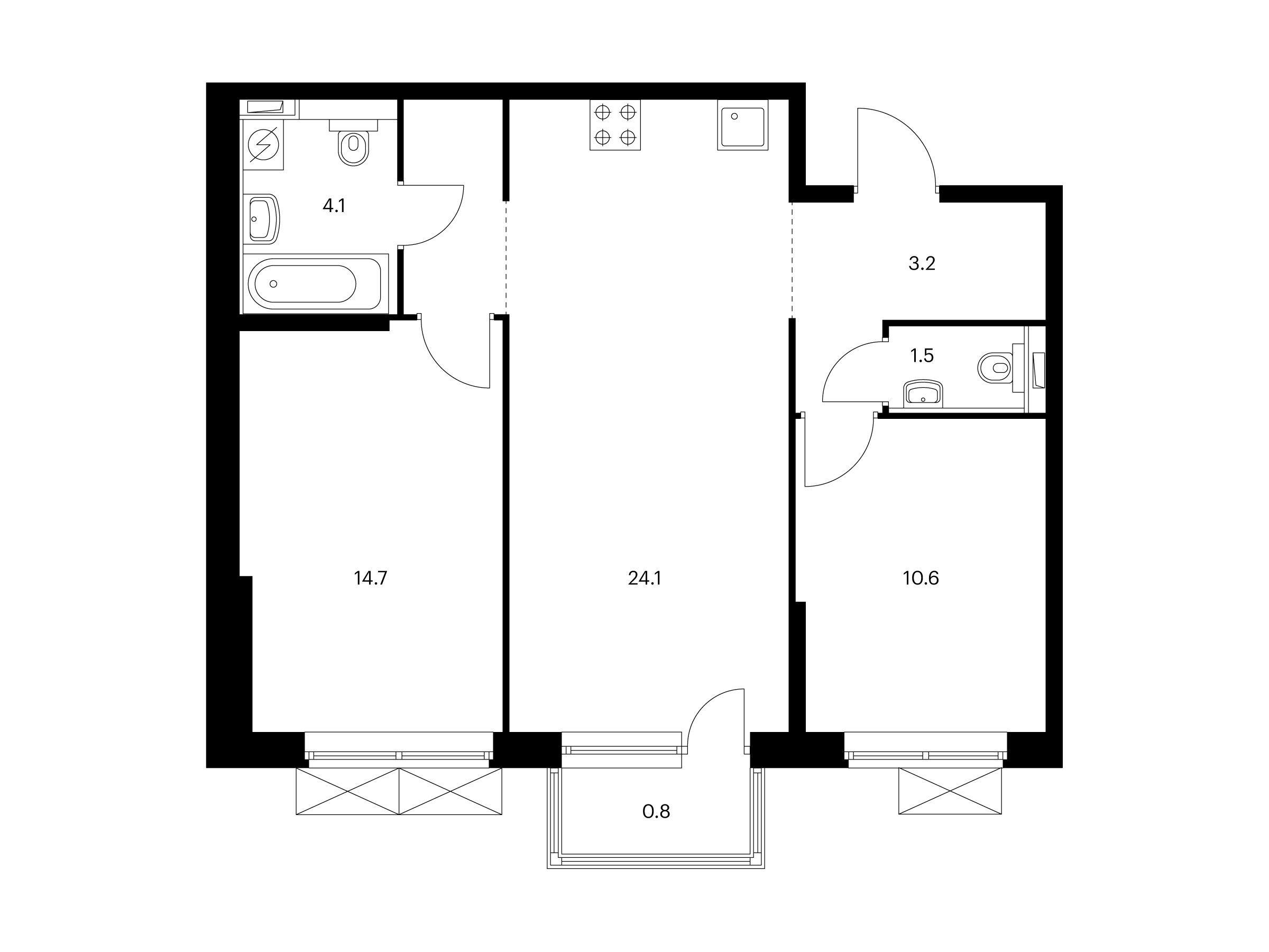 Планировка: 2-комн. квартира 64.10 м² в новостройке Кантемировская 11