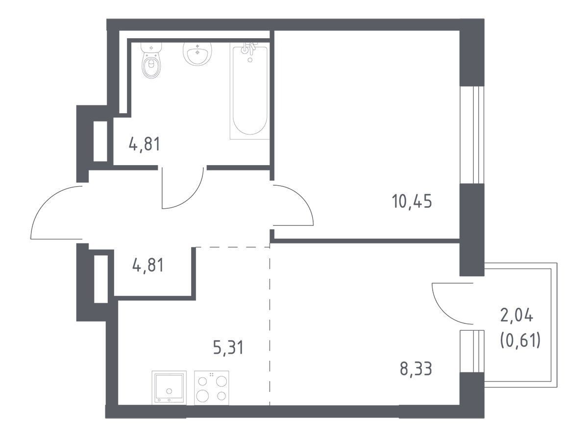 Планировка: 1-комн. квартира 34.32 м² в новостройке Лаголово
