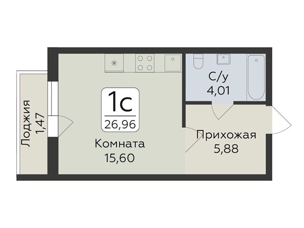 Планировка: Студия 26.96 м² в новостройке Панорама Юкки