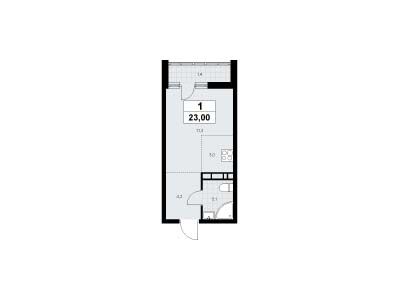 Планировка: Студия 23.00 м² в новостройке Родные кварталы