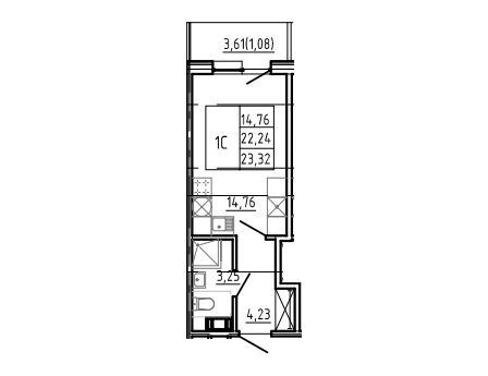 Планировка: Студия 23.32 м² в новостройке Берег. Курортный
