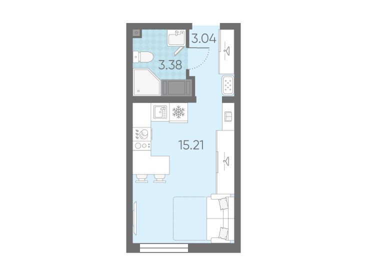 Планировка: Студия 21.63 м² в новостройке Морская миля