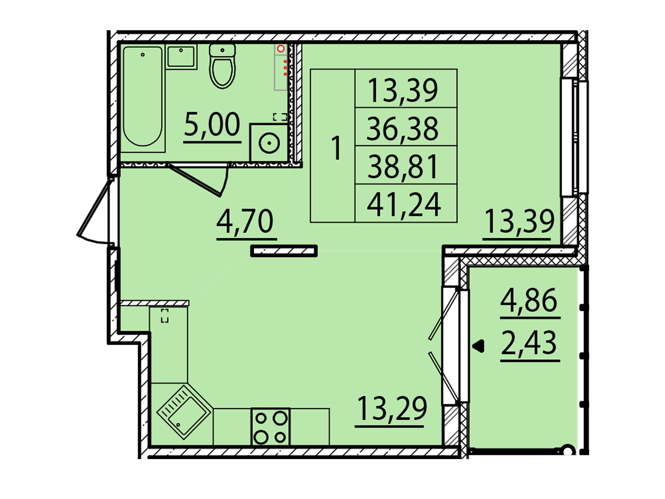 Планировка: 1-комн. квартира 36.38 м² в новостройке Образцовый квартал 15