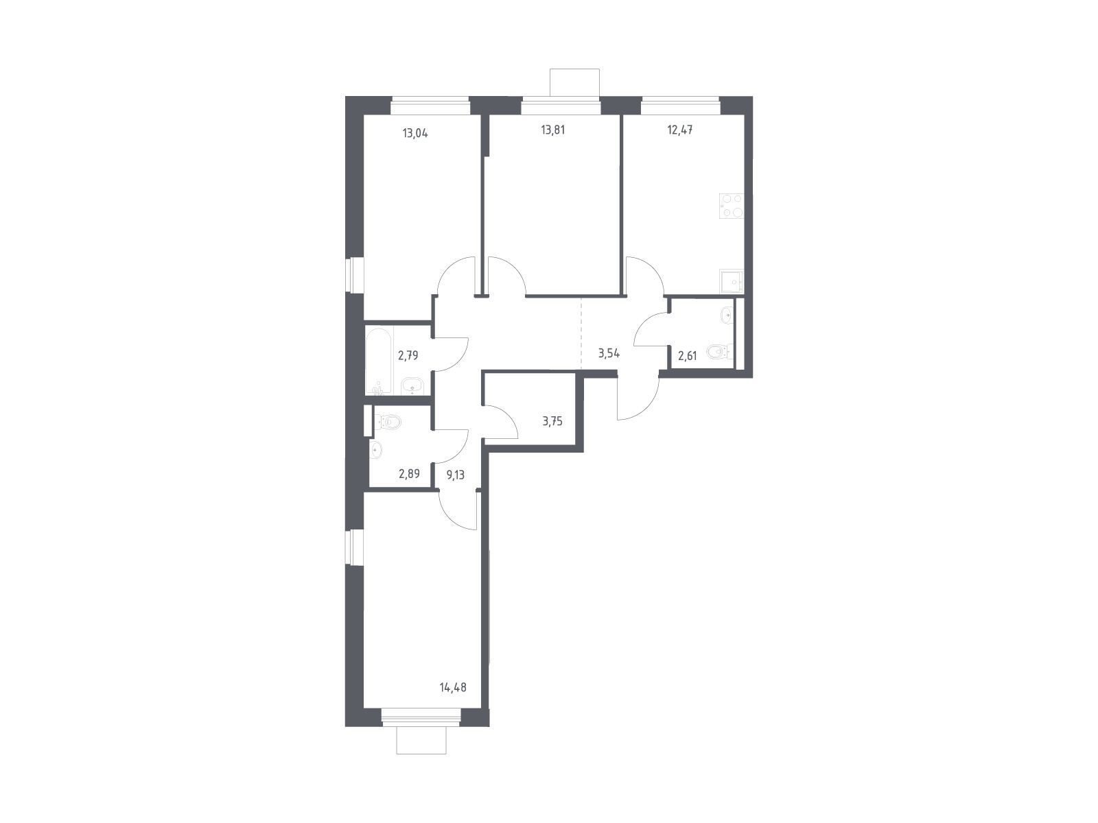 Планировка: 3-комн. квартира 78.51 м² в новостройке Подольские кварталы