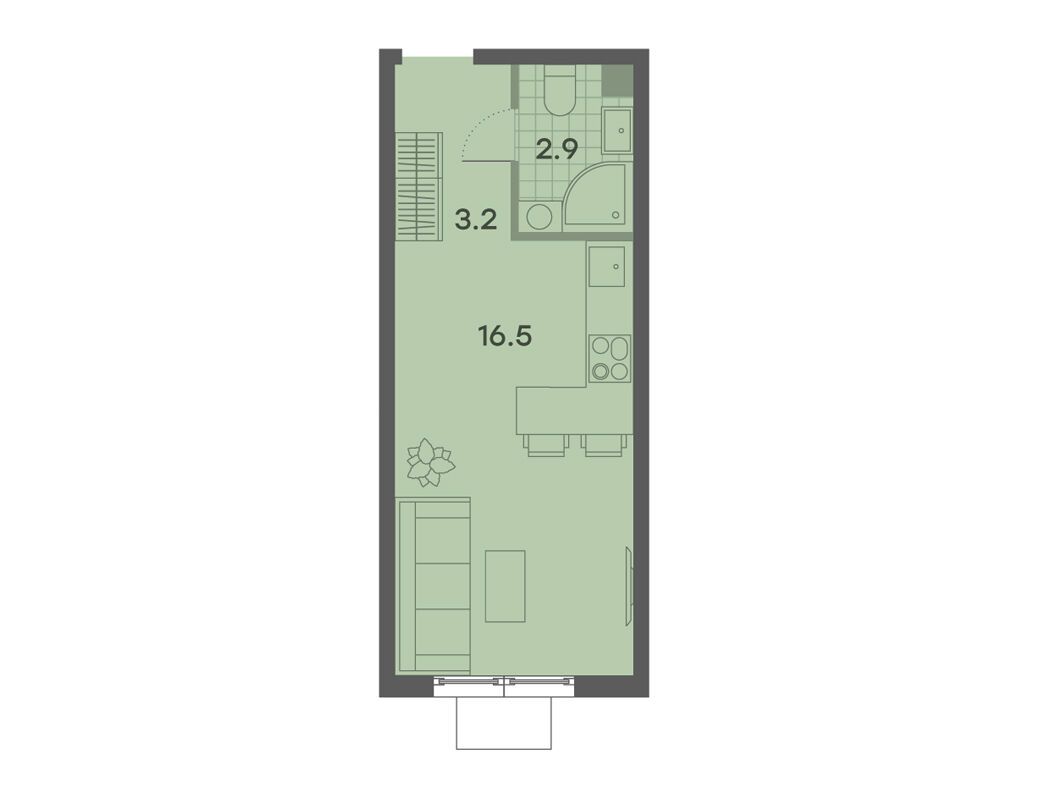 Планировка: Студия 22.60 м² в новостройке Парксайд