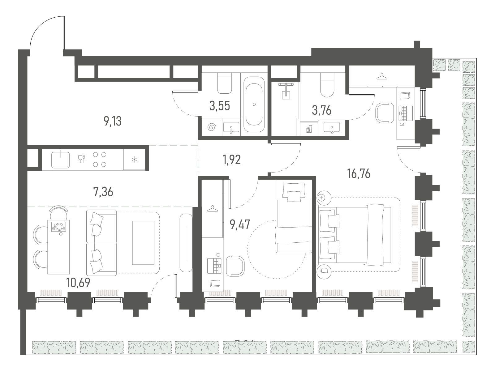 Планировка: 2-комн. квартира 70.50 м² в новостройке Индиво