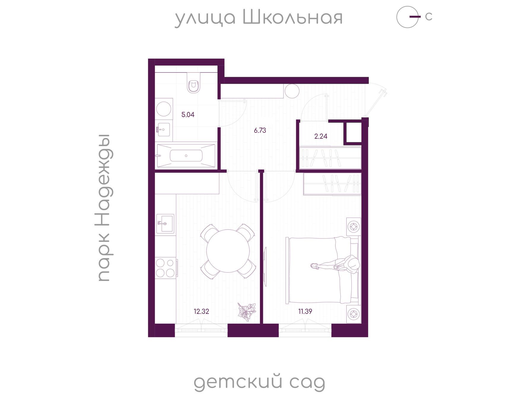 Планировка: 1-комн. квартира 37.72 м² в новостройке Дубровка.Парк