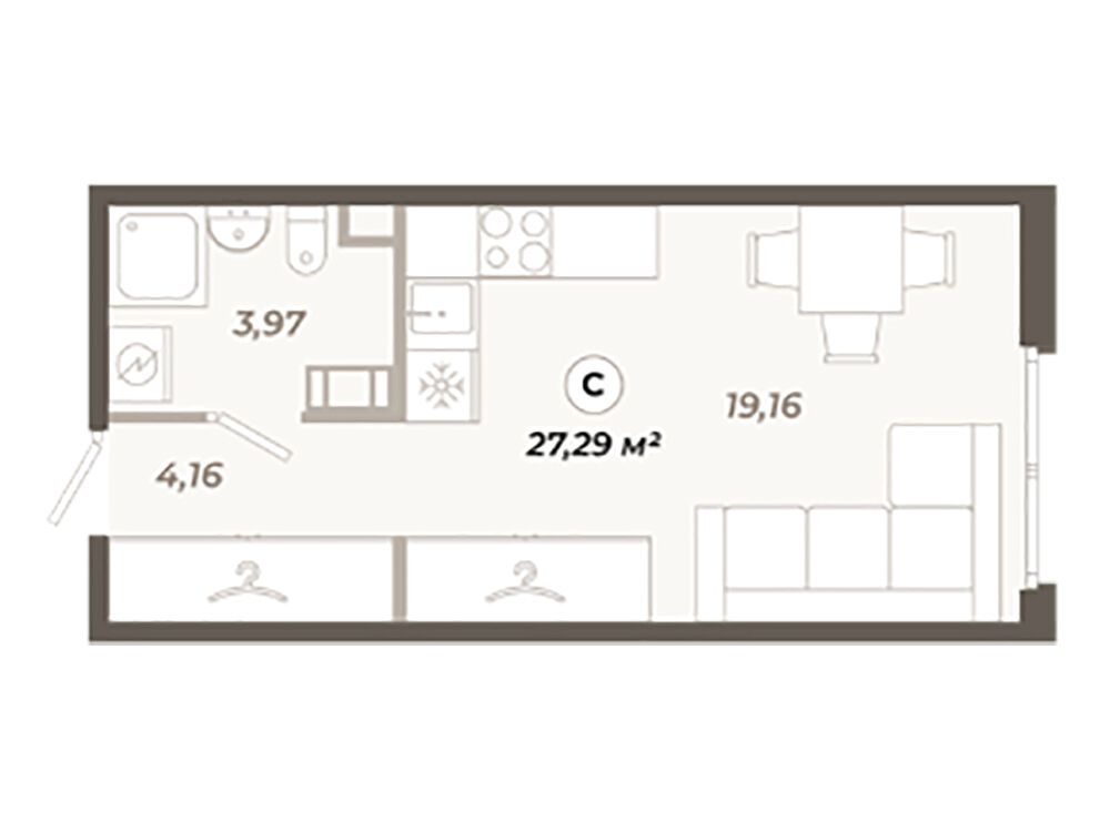 Планировка: Студия 26.23 м² в новостройке Знатный