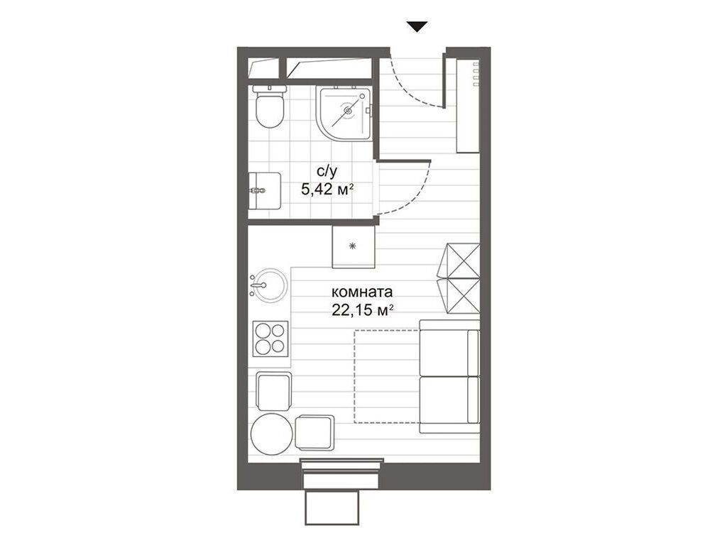 Планировка: Студия 27.70 м² в новостройке СитиМикс Новокосино