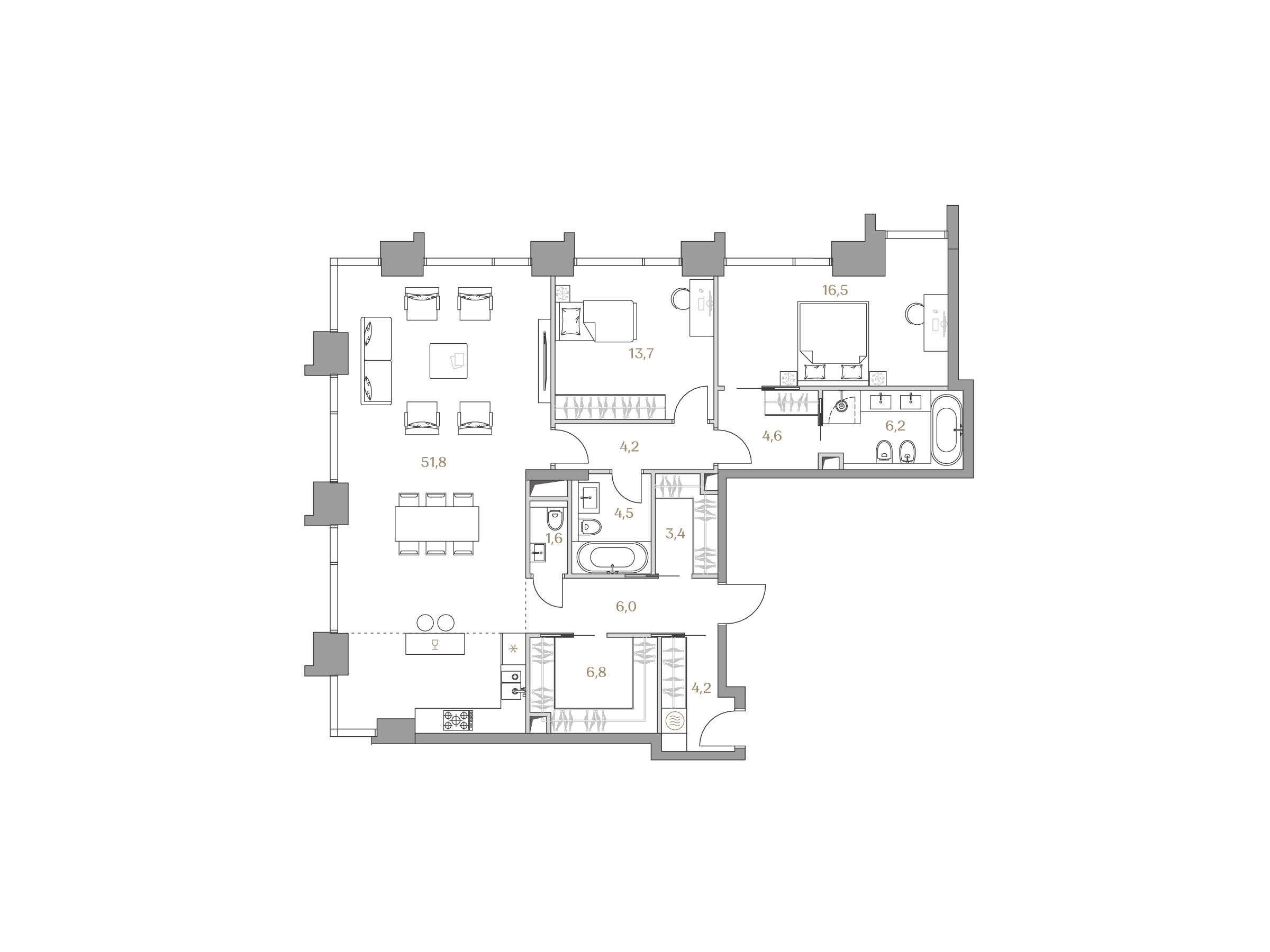 Планировка: 2-комн. квартира 123.50 м² в новостройке Коллекция Лужники