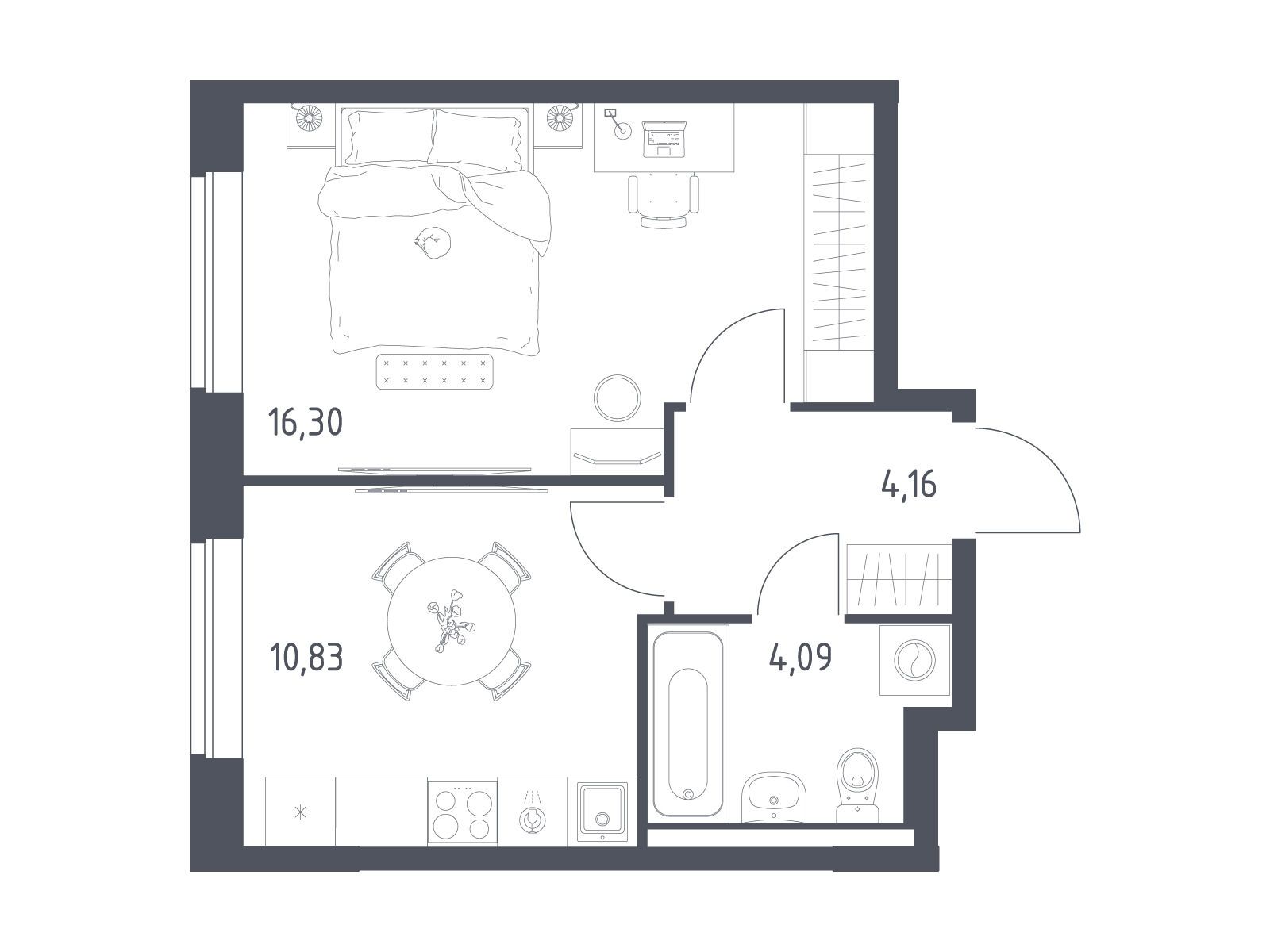 Планировка: 1-комн. квартира 35.38 м² в новостройке Новое Видное