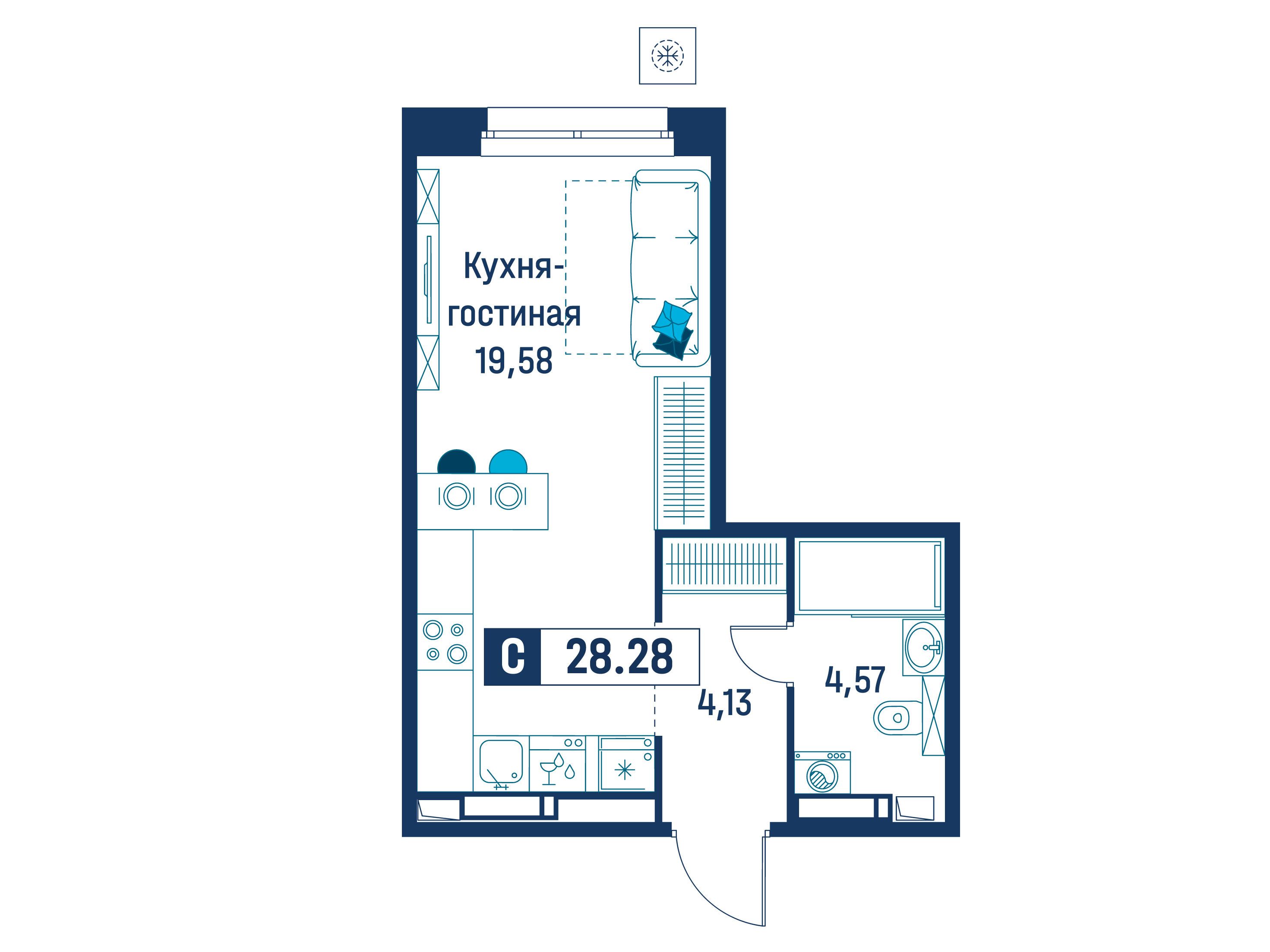Планировка: Студия 28.28 м² в новостройке Символист