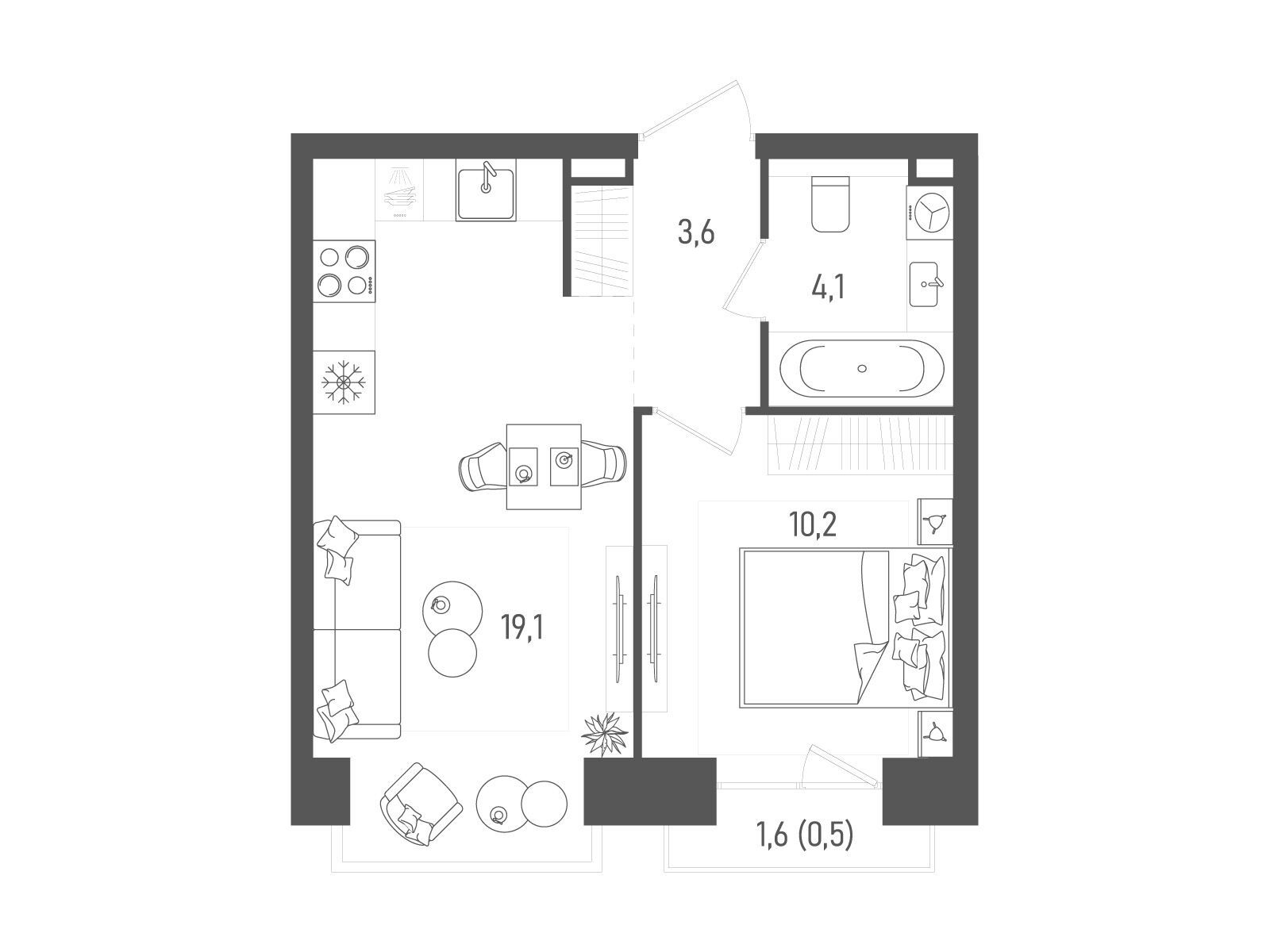 Планировка: 1-комн. квартира 37.50 м² в новостройке Татум