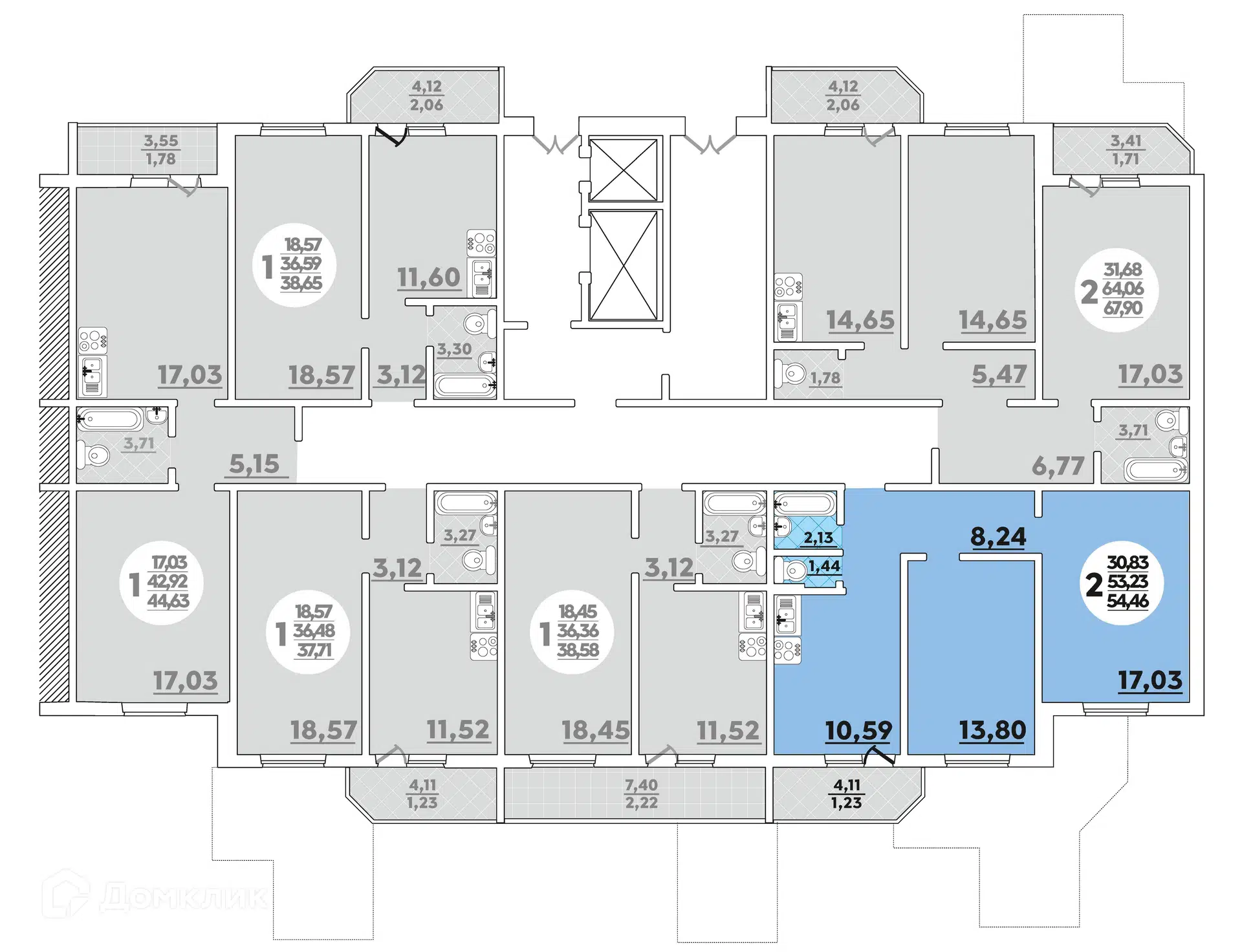 Планировка: 2-комн. квартира 54.46 м² в новостройке Квартал №6