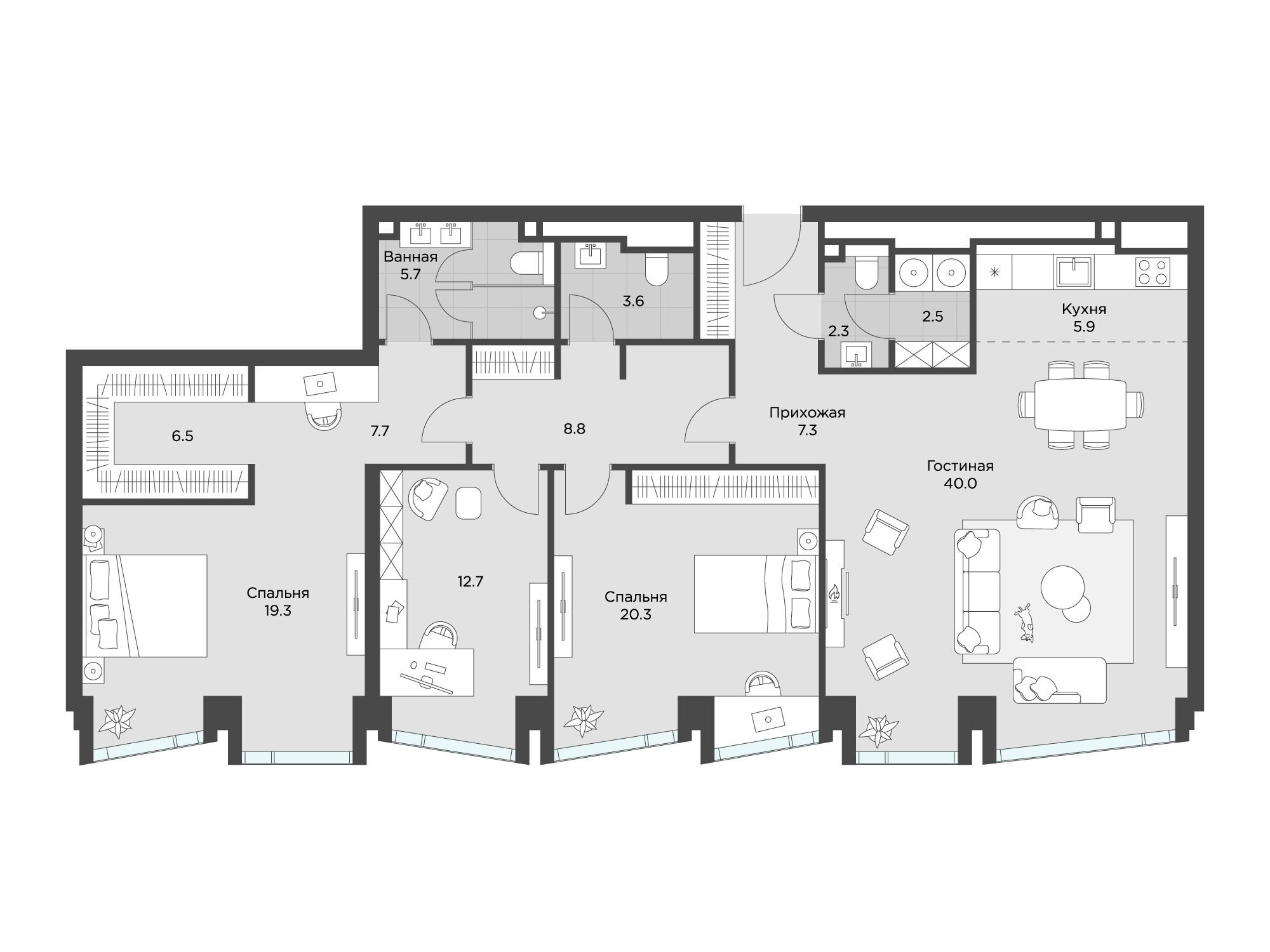 Планировка: 3-комн. квартира 143.00 м² в новостройке Эхэд
