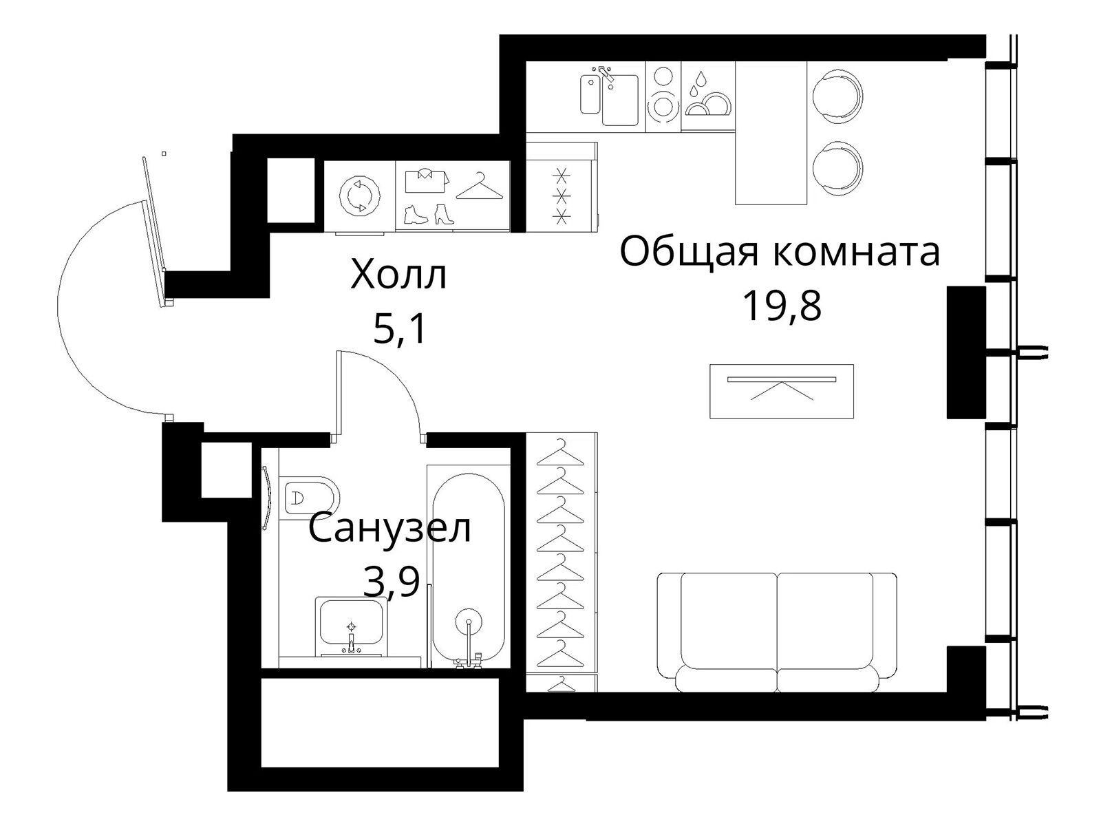 Планировка: Студия 28.80 м² в новостройке Сити Бэй