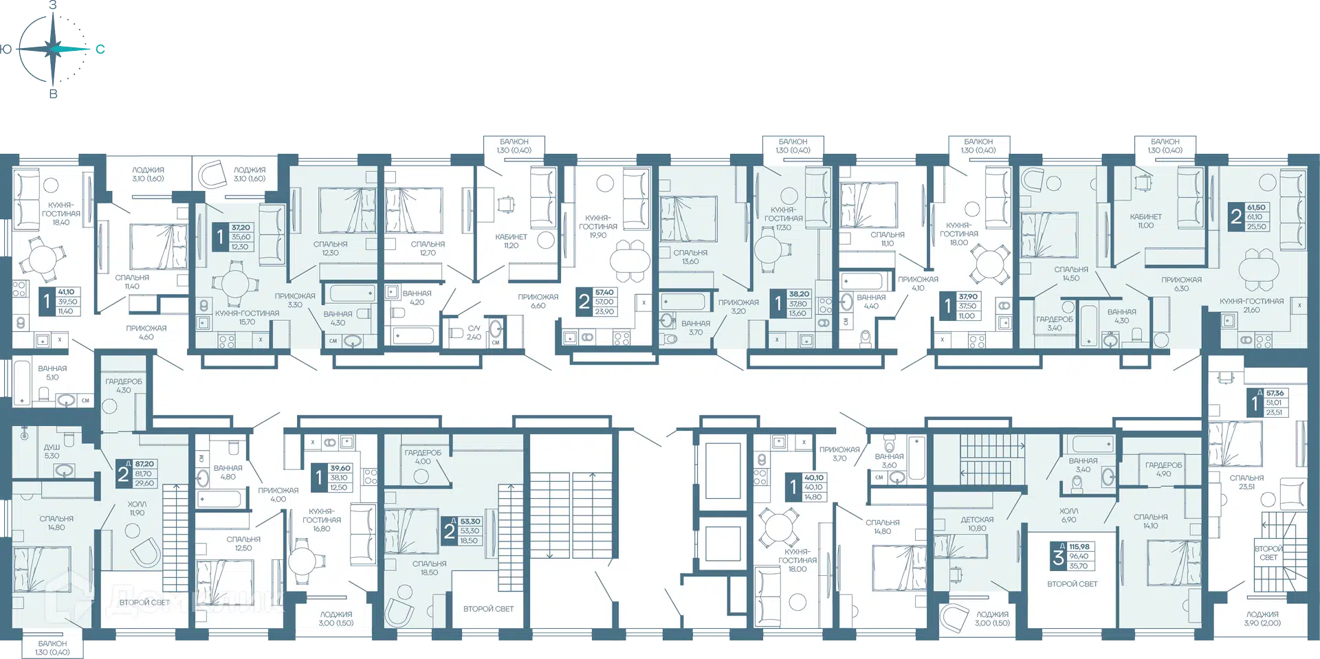 Планировка: 1-комн. квартира 40.54 м² в новостройке Иначе в Молодежном