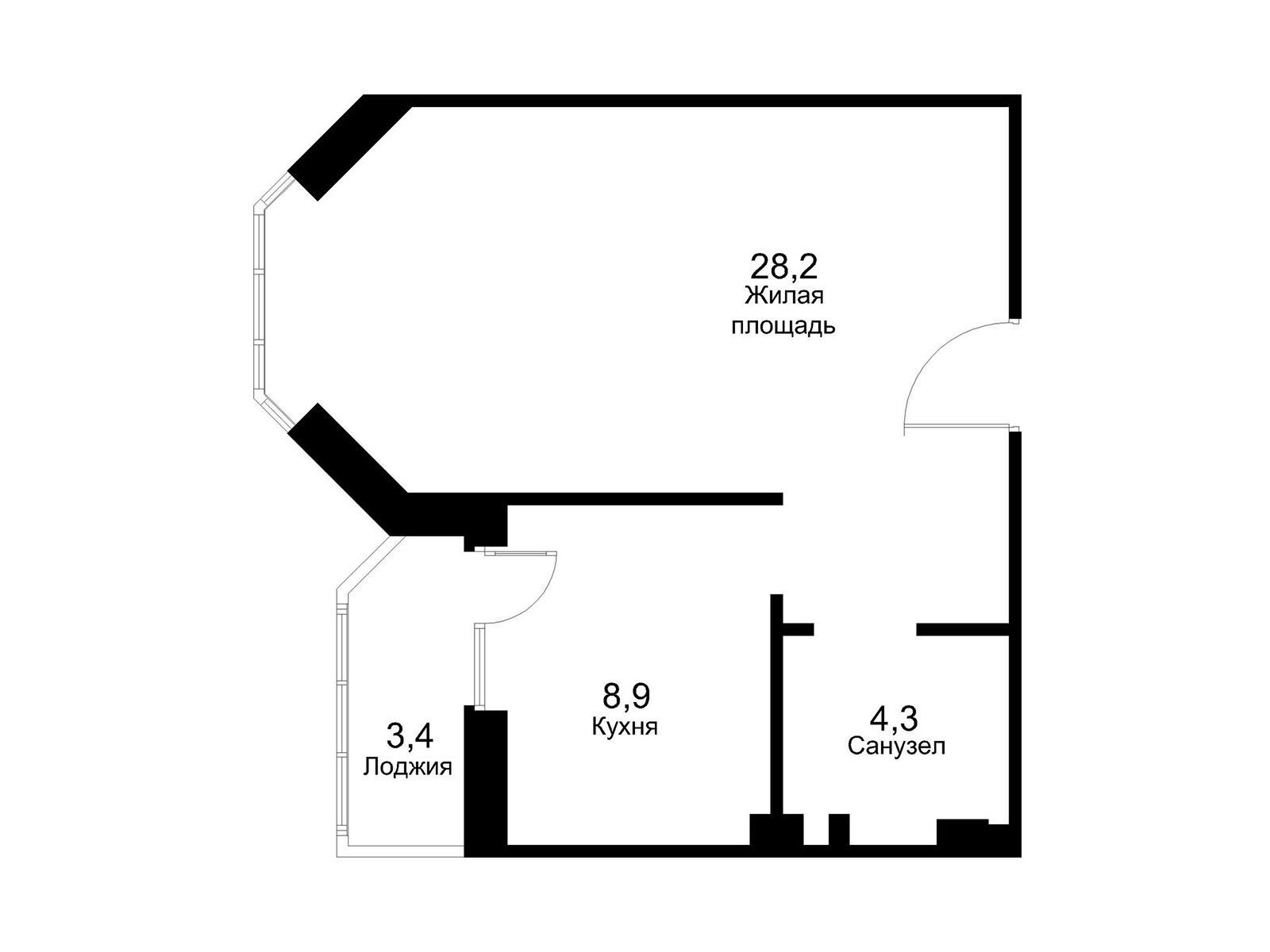 Планировка: 1-комн. квартира 44.80 м² в новостройке Москворецкий