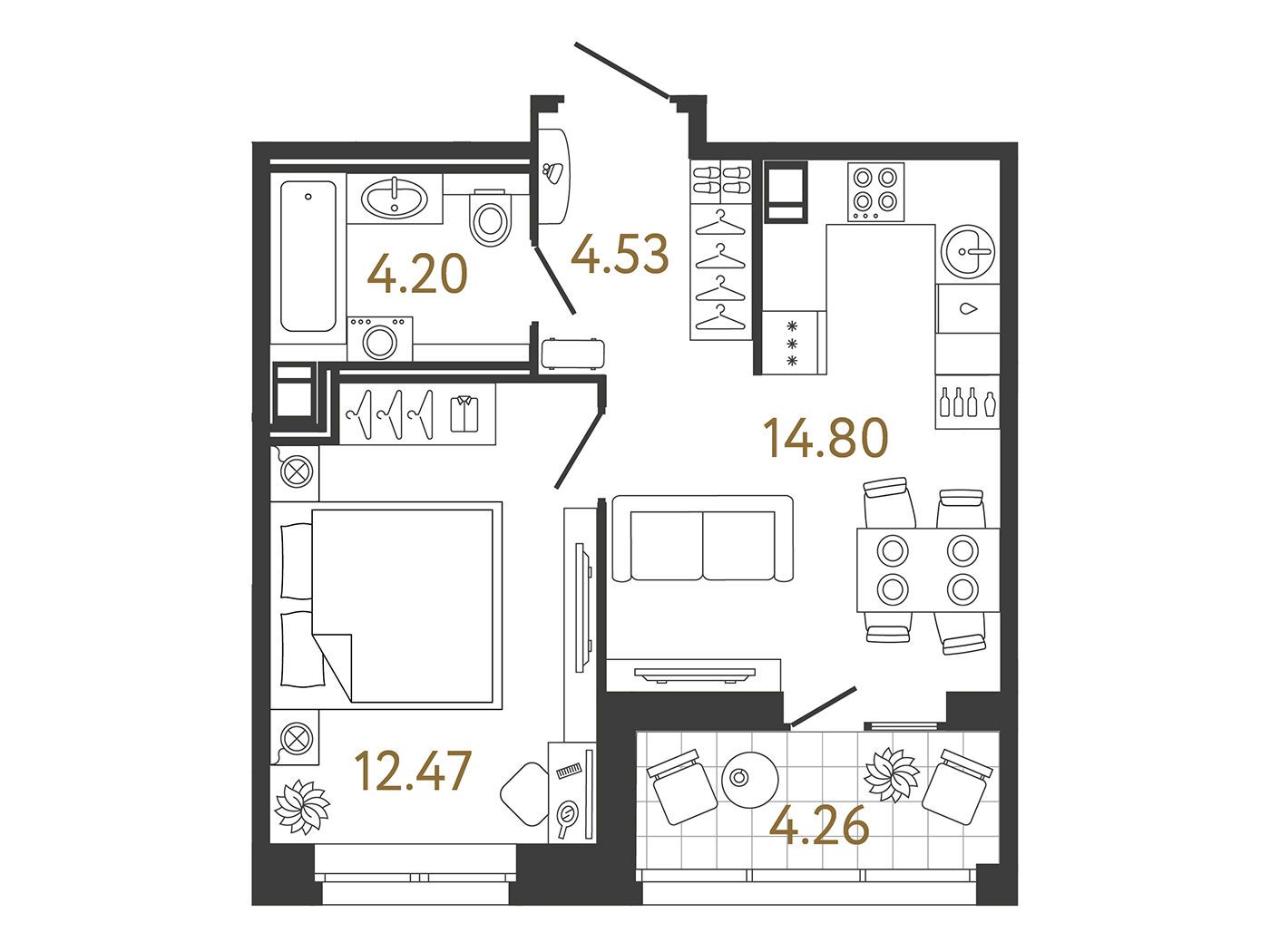 Планировка: 1-комн. квартира 36.00 м² в новостройке Ультра Сити 3.0