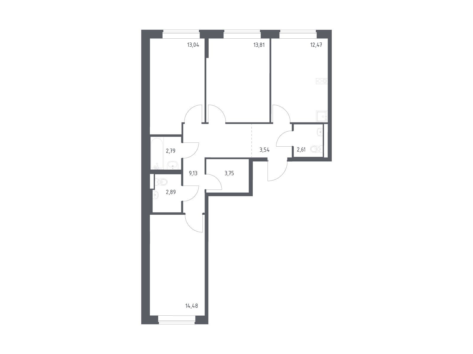 Планировка: 3-комн. квартира 78.51 м² в новостройке Подольские кварталы