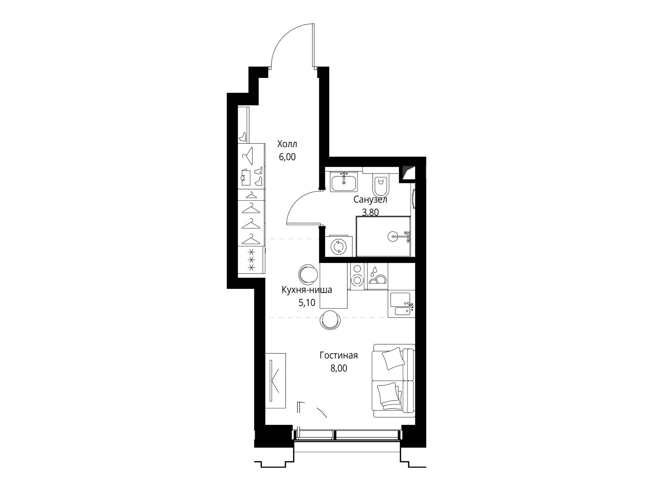 Планировка: Студия 23.40 м² в новостройке Сет