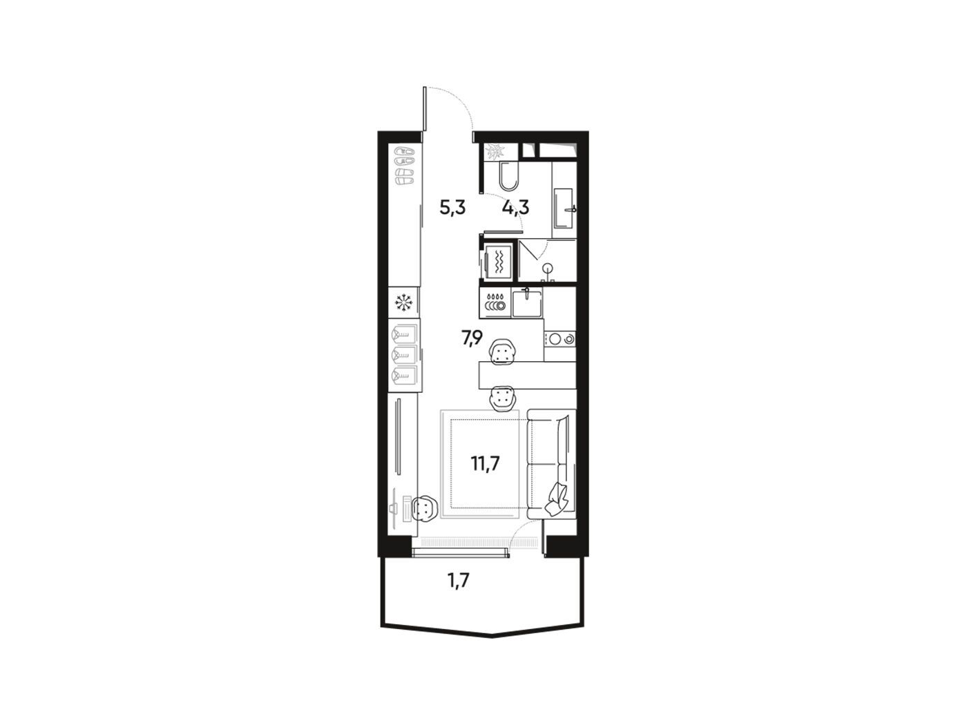 Планировка: 1-комн. квартира 30.00 м² в новостройке ЖК Прайд