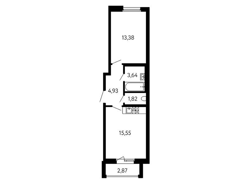 Планировка: 1-комн. квартира 40.18 м² в новостройке 17 линия