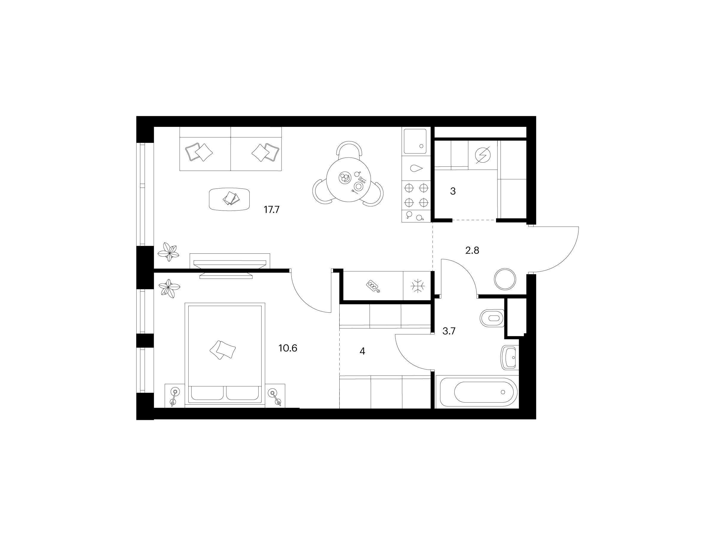 Планировка: 1-комн. квартира 41.80 м² в новостройке Строгино 360