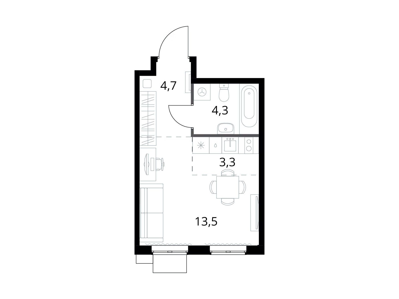 Планировка: Студия 25.80 м² в новостройке 1-й Измайловский