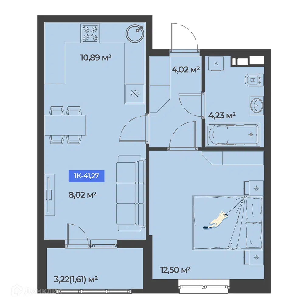 Планировка: 1-комн. квартира 41.27 м² в новостройке Соловей