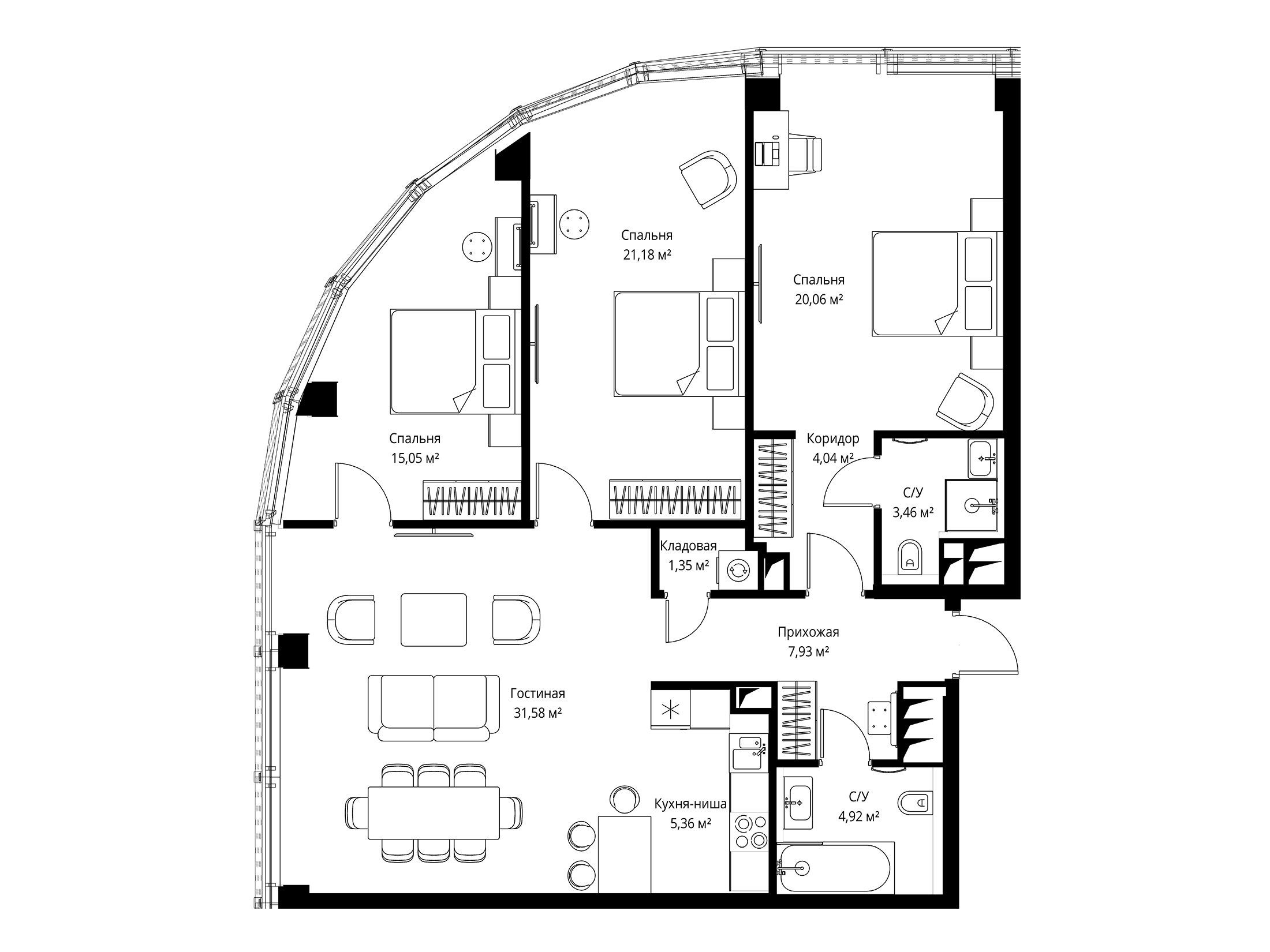 Планировка: 3-комн. квартира 114.40 м² в новостройке ЖК Феймос