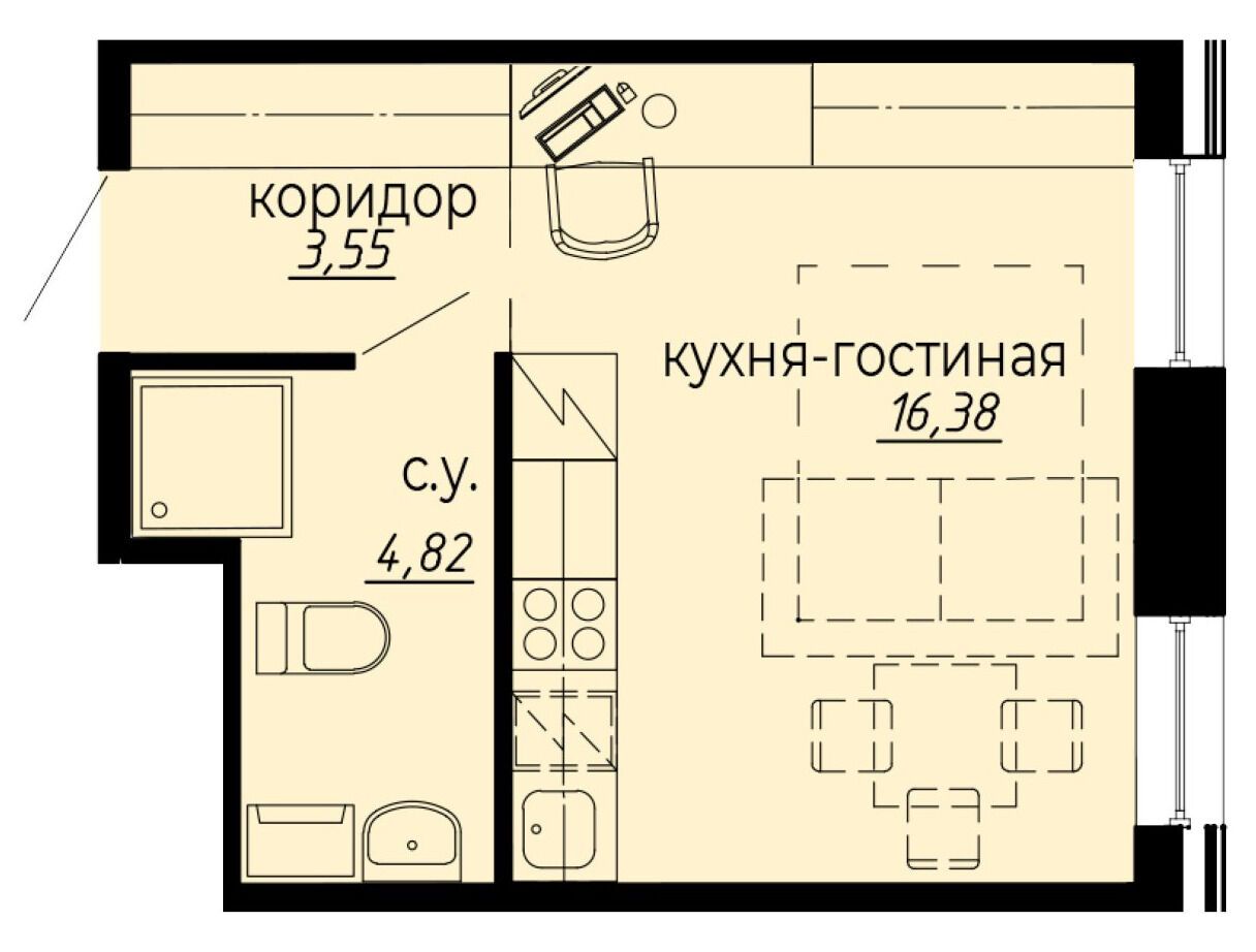 Планировка: Студия 24.75 м² в новостройке Айди Политех