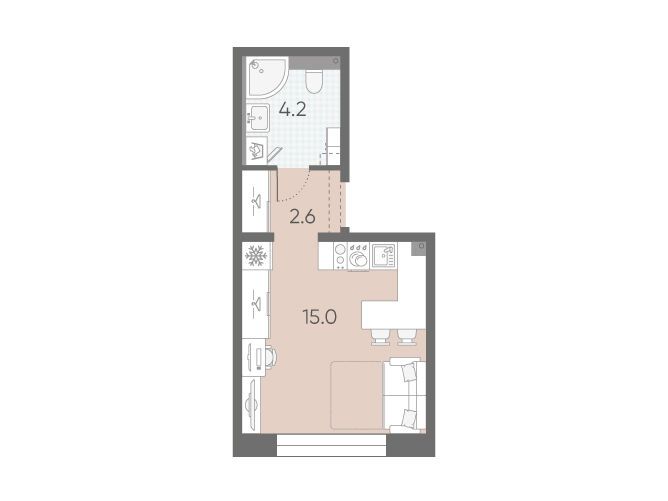 Планировка: Студия 21.80 м² в новостройке Большая Охта