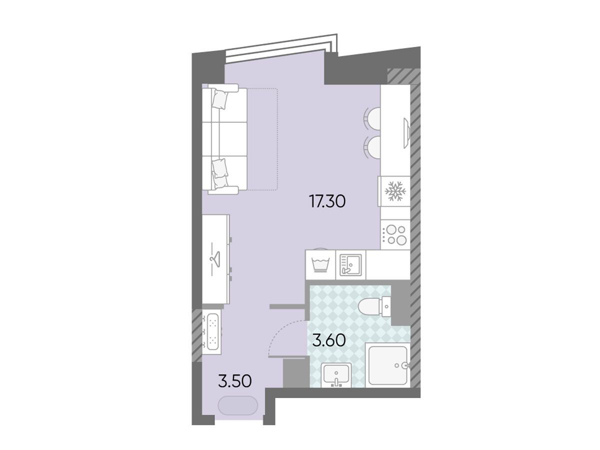 Планировка: Студия 24.40 м² в новостройке Обручева 30
